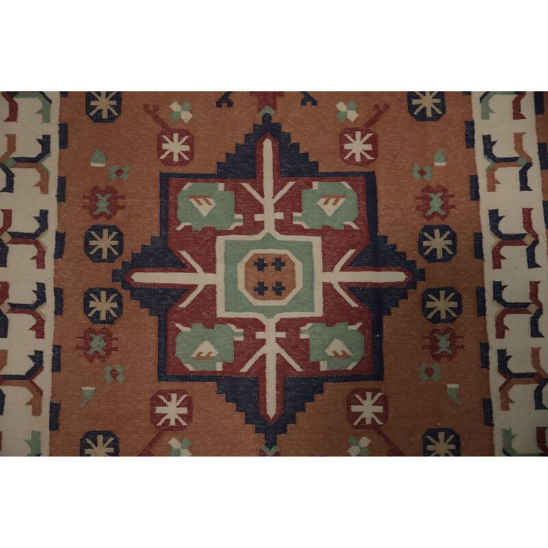 Hand Woven Oriental 100% Wool Carpet Southwestern Geometric Oranges & Rust Kilim Area Rug - 5' 8'' X 3' 9''