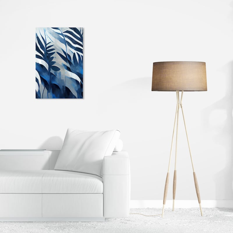 Wynwood Studio Canvas Floral and Botanical Jungle Rain Blue and Tropical Wall Art Canvas Print - Blue, White - 24 x 16