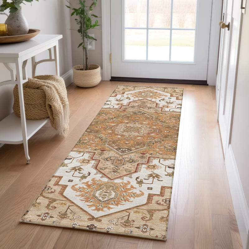 Machine Washable Indoor/ Outdoor Persian Traditional Chantille Rug - Terracotta - 2'3" x 7'6"