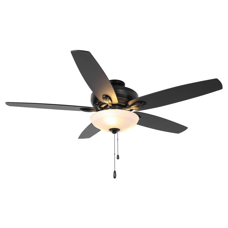 52" Black Dual Mounting Ceiling Fan with LED Light and Pull Chain
