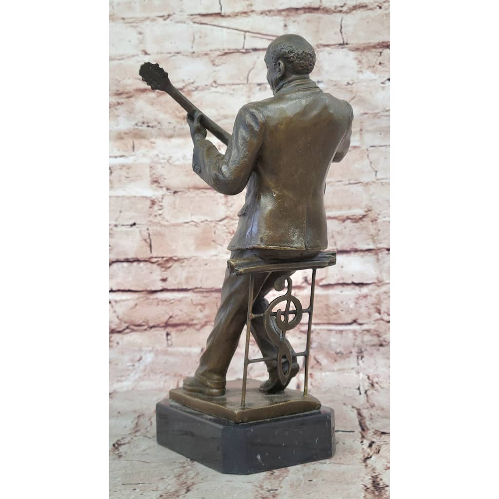 African American Black Folk Musician Playing Guitar Bronze Sculpture