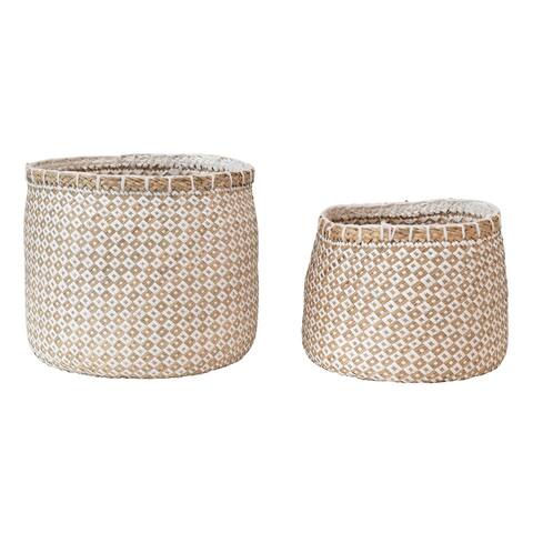 Hand-Woven Seagrass & Paper Baskets with Pattern - 13.8"L x 13.8"W x 11.4"H