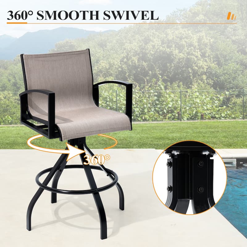 3/5-Piece Swivel Aluminum Bar Stools with Sunbrella Cushion and Table Set