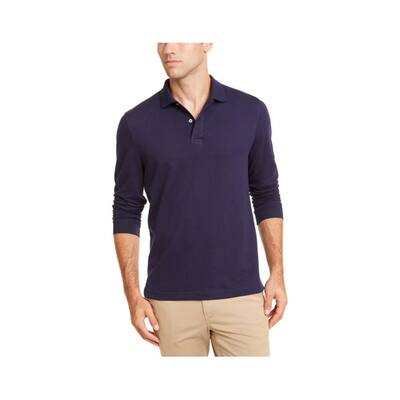 Club Room Mens Long Sleeve Polo Shirt,, Blue, Large
