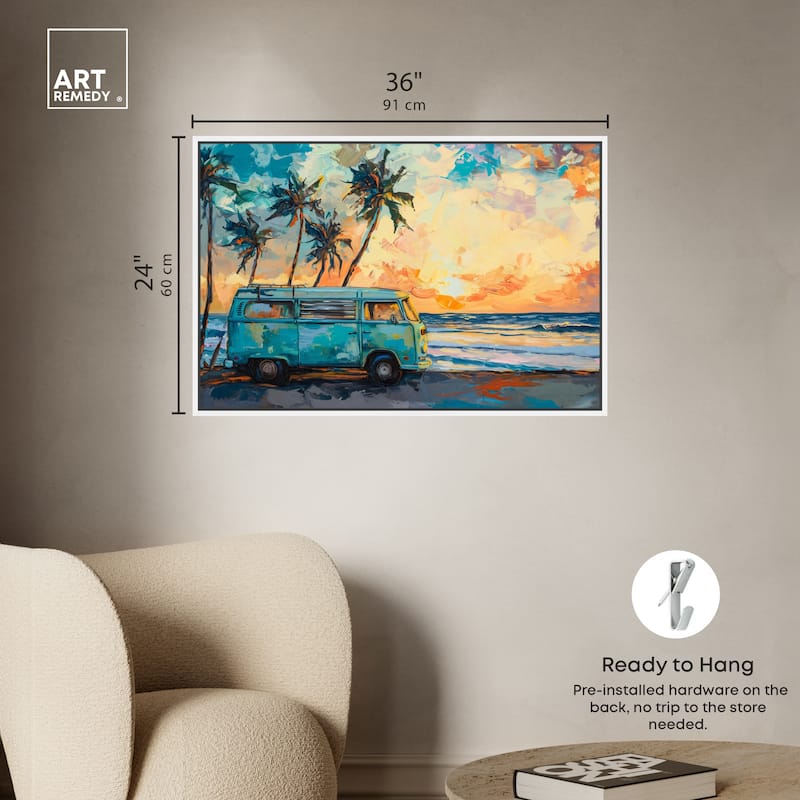 Art Remedy Old School Spring Break Framed Colorful Coastal 1 Piece Canvas Wall Art