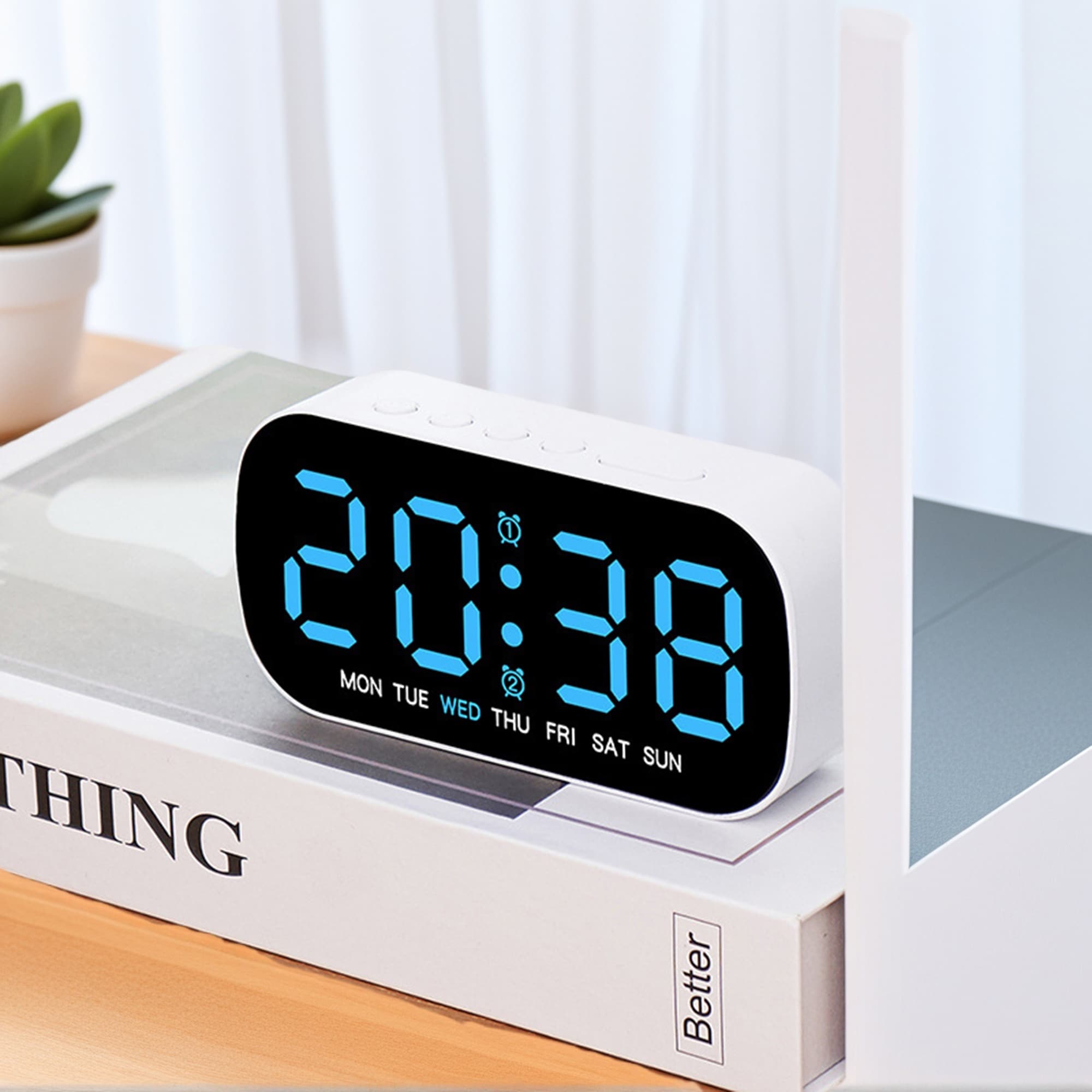 Dimmable LED Alarm Clock, 5-Level Brightness, Dual Alarms, Snooze for Bedside - 5.1"L x 1.4"W x 2.4"H