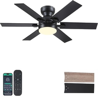 46/52 inch Flush Mount Ceiling Fan with Light,Remote and APP Control,6 Dual Side Blades,Reversible DC Motor
