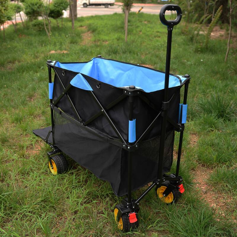 Big large capacity Folding cart Extra Long Extender Wagon Cart Folding Wagon Garden Shopping Beach Cart (black +orange)