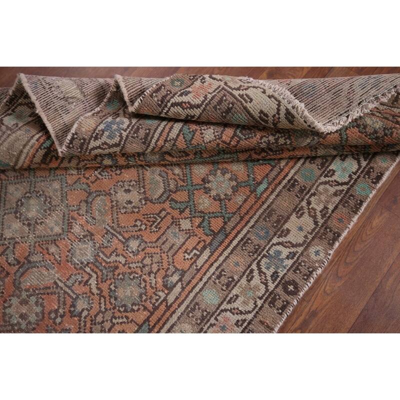 Distressed Hamedan Vintage Persian Runner Rug Hand-Knotted Wool Carpet - 3'5" x 9'4"