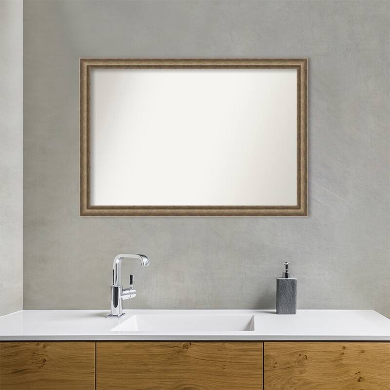 Angled Non-Beveled Wood Framed Bathroom Vanity Wall Mirror