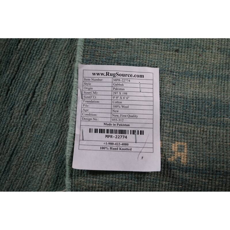 Oriental Green & Blue Modern Gabbeh Area Rug Handmade Wool Carpet - 6'6" x 9'9"