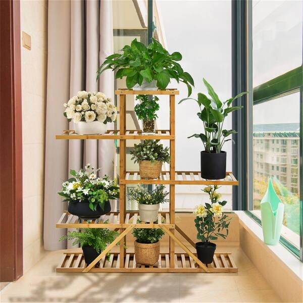 5-Tier Plant Stand for Indoor & Outdoor Use - Wicker Flower Shelf with  Stable Structure & Slatted Design - 39" x 12.5" x 39" - Bed Bath & Beyond -  42260298