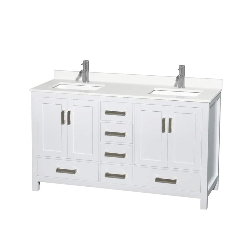 Wyndham Collection WCS141460D-QTZ-UNSMXX Sheffield 60" Free Standing - White / White Quartz Top / Brushed Chrome Hardware