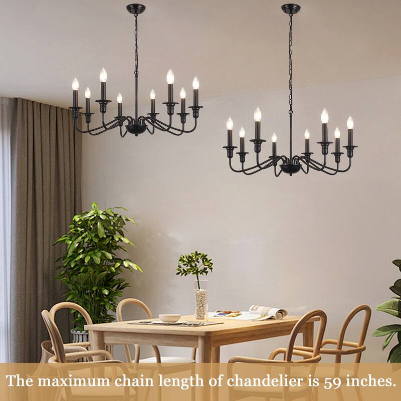 8-Light Rustic Candlestick Island Chandelier Linear Chandelier Lighting for Kitchen Island