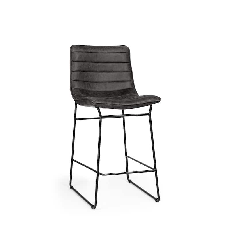 Black Metal Full Back Faux Leather Bar Chair with Footrest and 29 inches Seat Height - 17.72” x 21.65” x 37.8” (D x W x H)