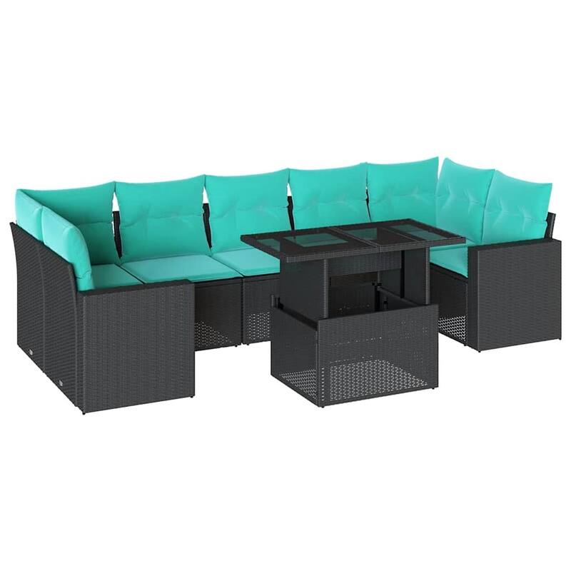 vidaXL Patio Sofa Set with Cushions and Table Outdoor 8 Piece Poly Rattan - 24.4 x 24.4 x 27.2