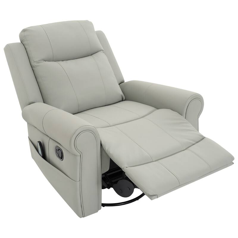 Manual Recliner 270°Swivel Rocker Chair PU Leather Recliner with Massage and Heating, Dual Reclining Positions and Side Pocket