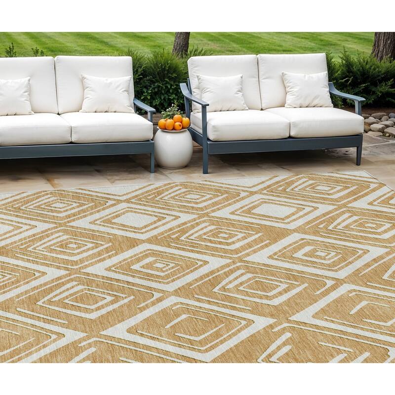 HomeRoots Geometric Transitional Rectangle Outdoor Rug - 8' X 10'