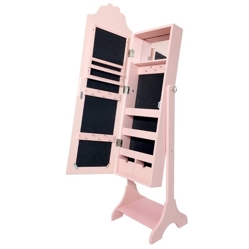 Heart MDF Kids Jewelry Cabinet In White Jewelry Armoire With 1 Door And 1 Shelf - N/A - Pink