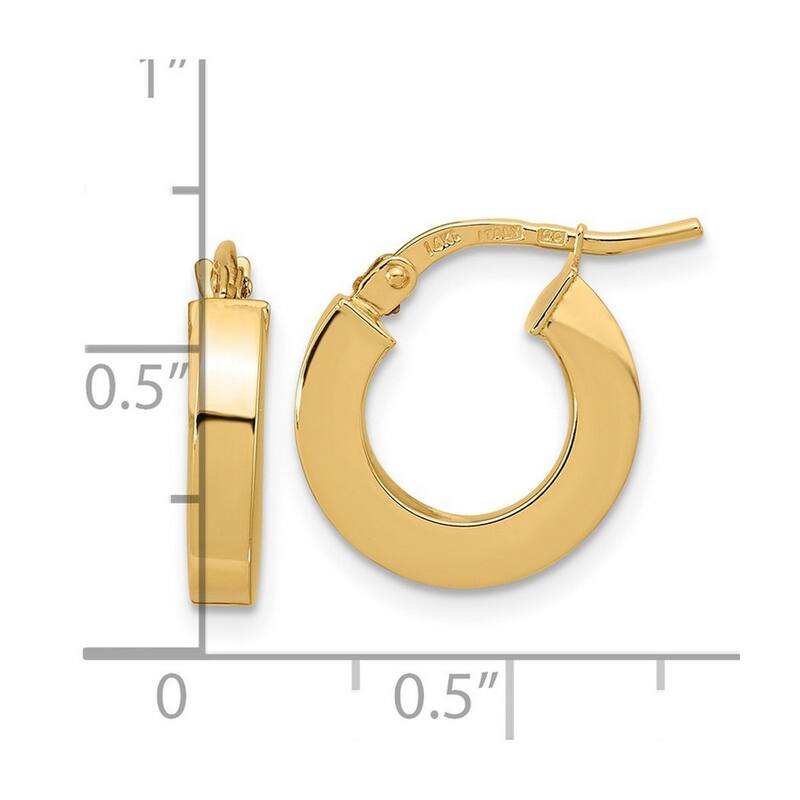 Curata 14k Yellow Gold Polished Square Tube Hoop Earrings - 15x14mm