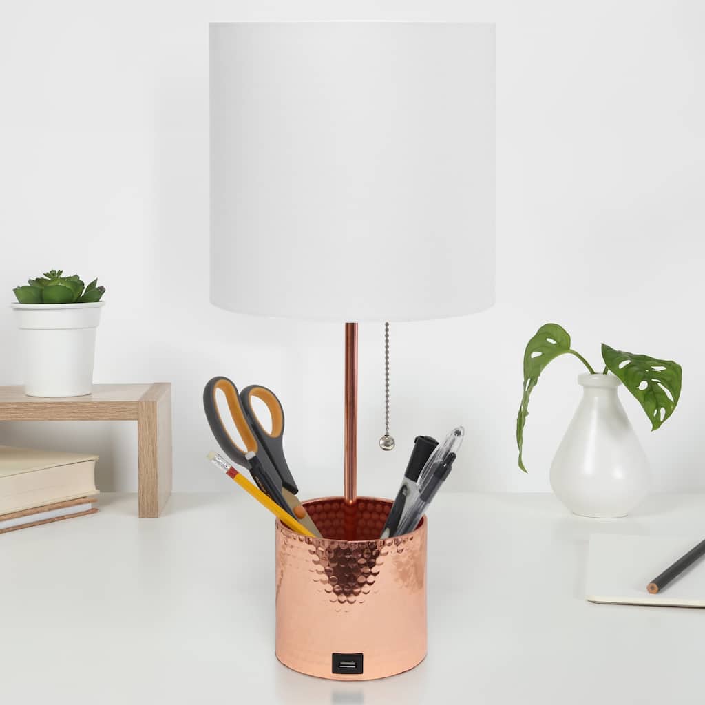 Metal Table Lamp with USB Charging Port - 18.5" - Rose Gold and White