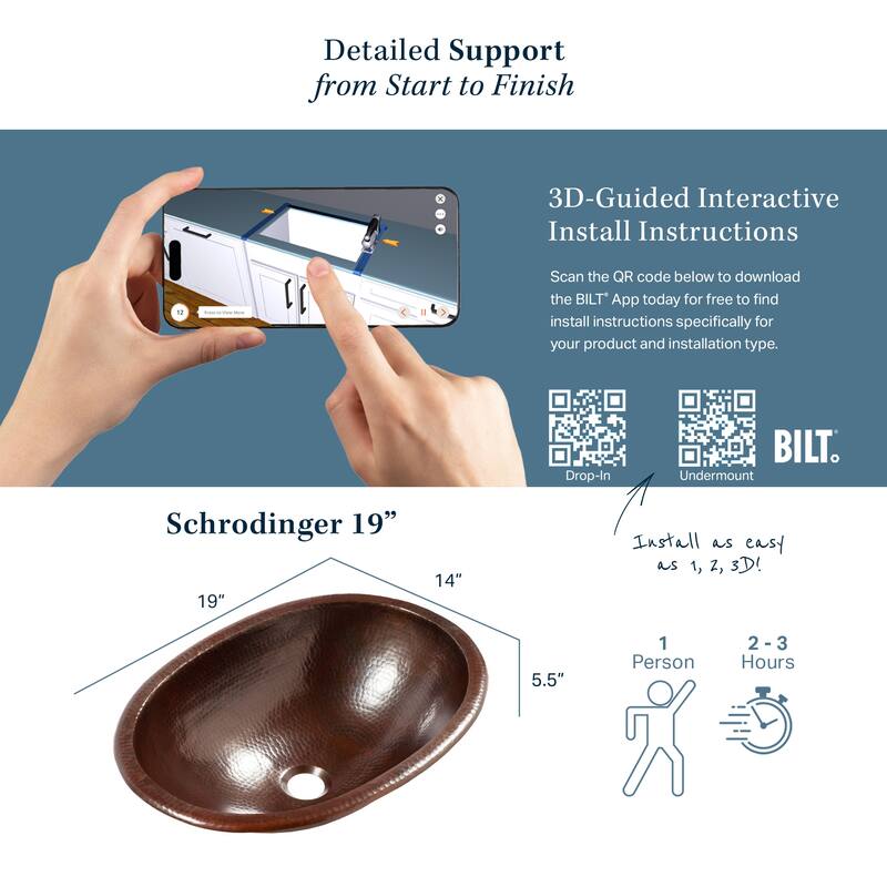 Schrodinger Copper 19" Oval Dual Flex Bath Sink with Ashfield Faucet Kit