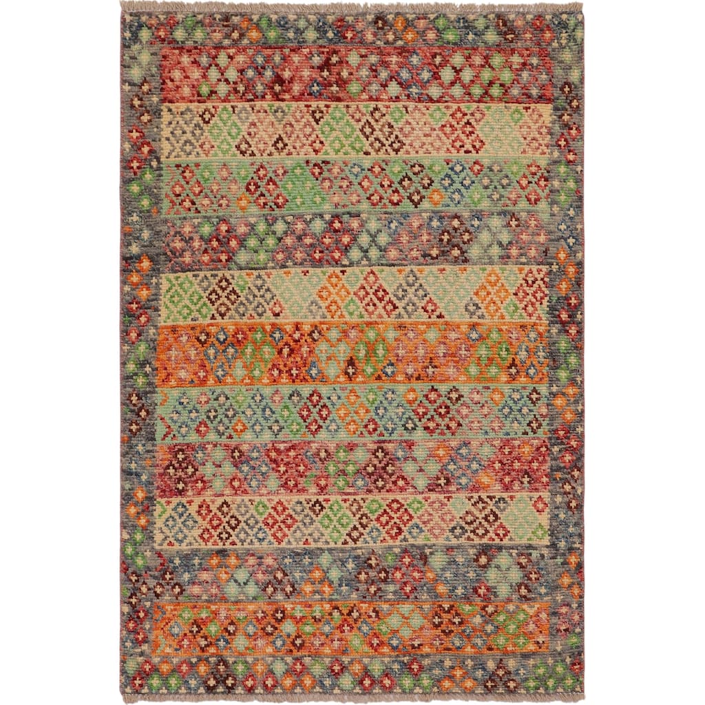 Contemporary Balochi Dyer Blue/Gray Hand Knotted Wool Rug - 3'2'' x 5'1''