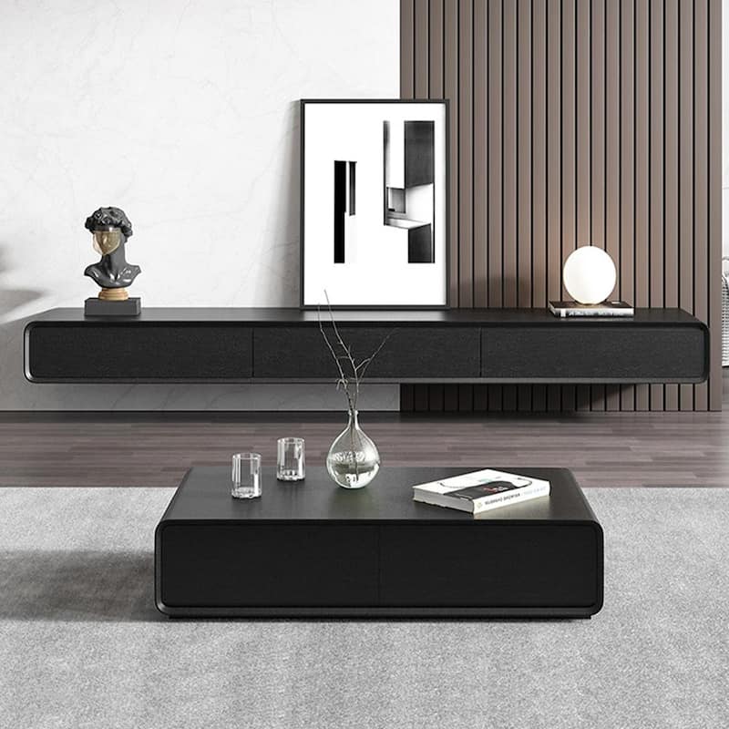 Floating Modern TV Stand for Living Room, Wall-Mounted Entertainment Center with Storage Drawers, Solid Wood, Fully-Assembled