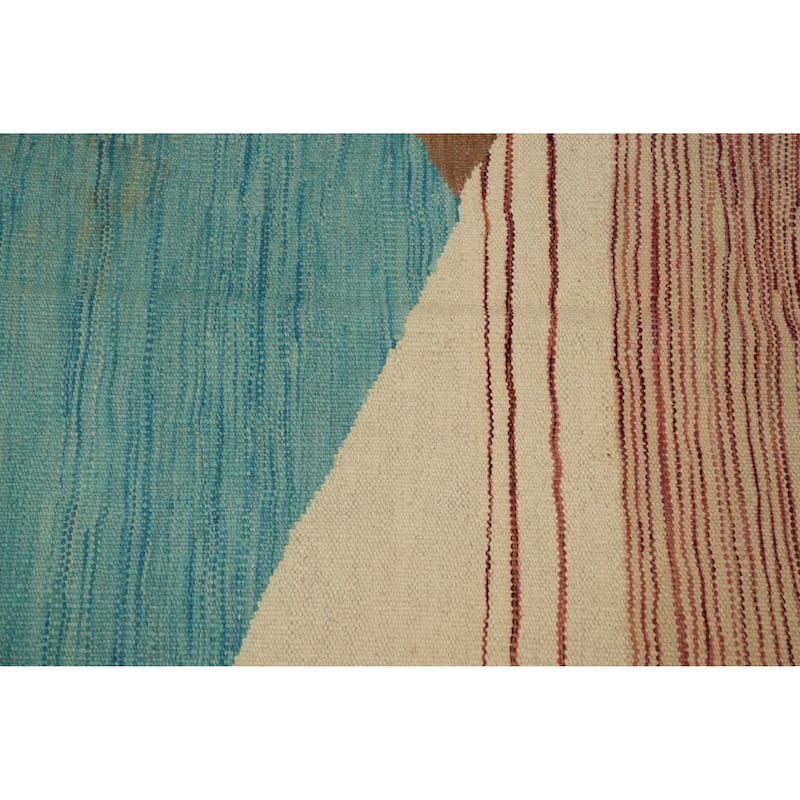 Hand Woven Oriental 100% Wool Carpet Southwestern Modern Multi-Colored Kilim Area Rug - 8' 10'' X 5' 9''