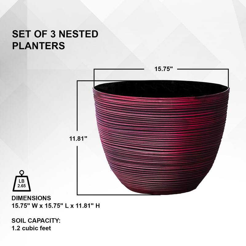 XBrand 12 in. Tall Modern Nested Round Textured Indoor Outdoor Pot Planter (Set of 3)