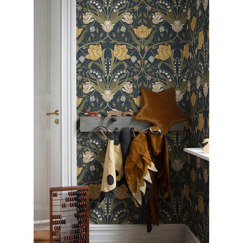 A-Street Prints Filippa Navy Tulip Wallpaper