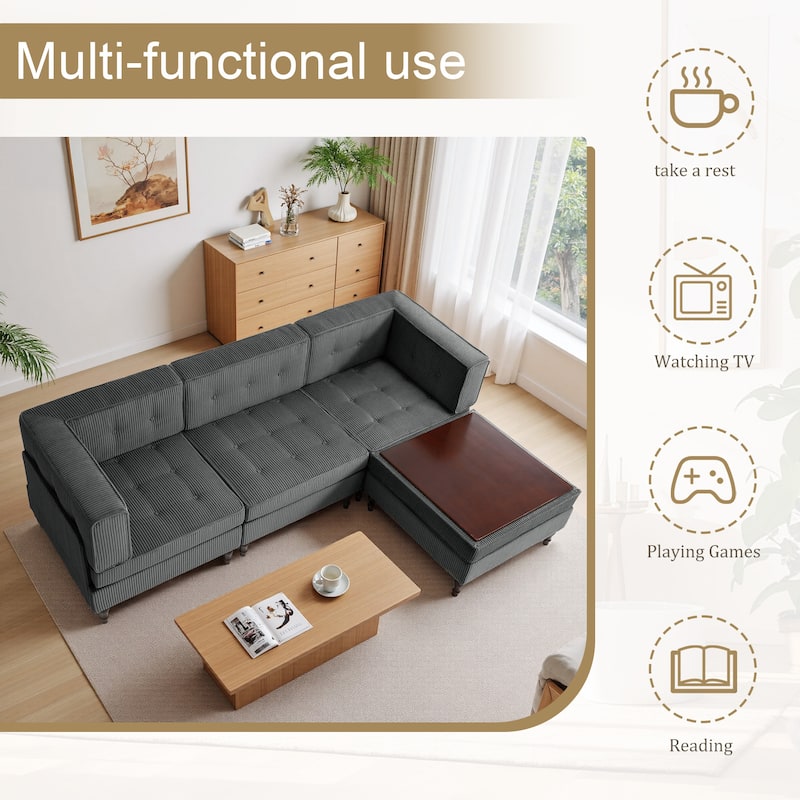 Oversized Sofa Corduroy Tufted Modular Sectional Set
