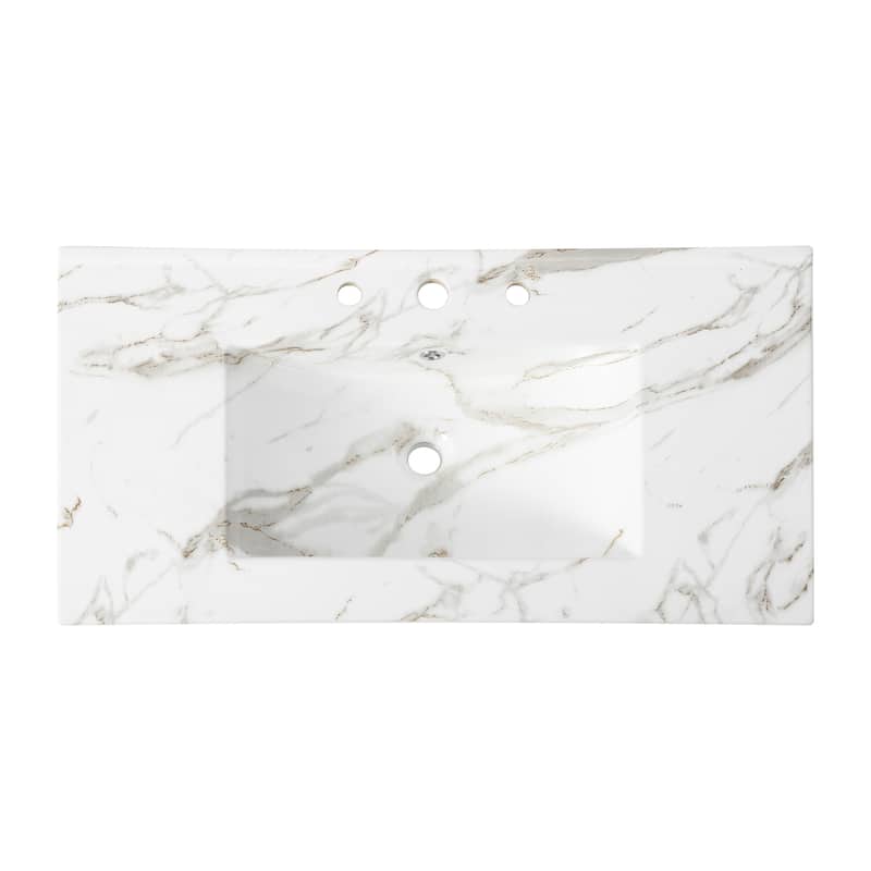 Aubert 3-Hole Classic Contemporary Rectangular Ceramic Single Sink Basin Vanity Top, by JONATHAN Y