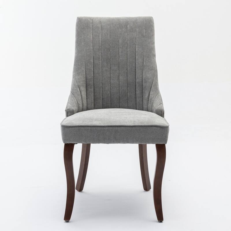 Comfy Linen Upholstered Dining Chairs Set of 2 with Curved Solid Wood Legs for Dining Room
