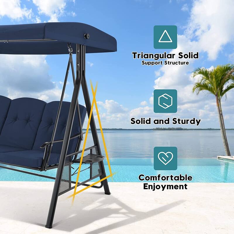 MCombo 3 Seat Patio Swings with Canopy, Adjustable Canopy Swing Sets for Backyard, Poolside, Balcony 4092