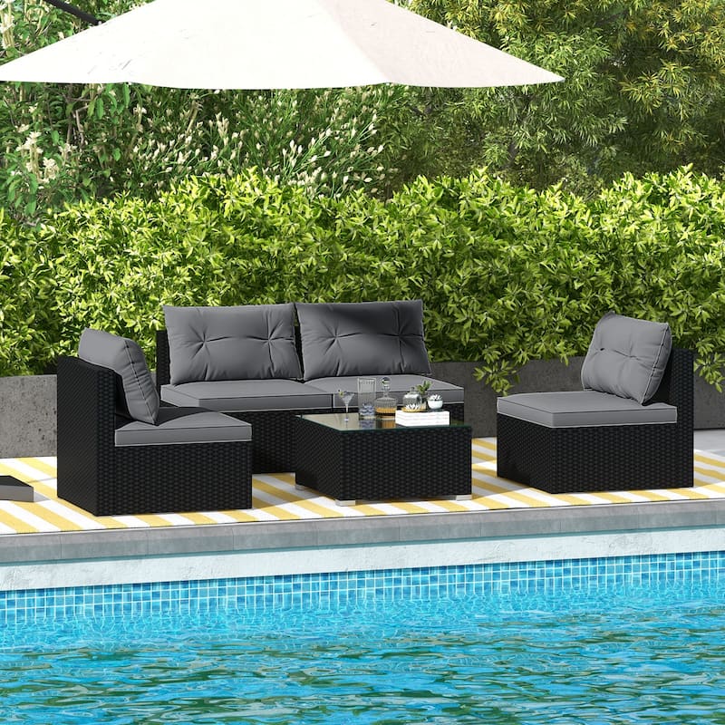 Gymax Set Of 5 Outdoor Furniture Set w/ Seat & Back Cushions Tempered - Grey