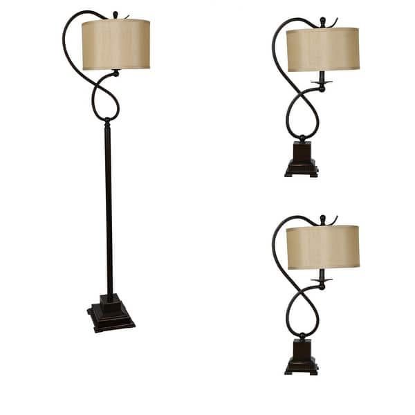 slide 2 of 3, Bronze 3-piece Steel Lamp Set - 66'' H x 13'' W x 13'' D x 13'' W x 13'' D