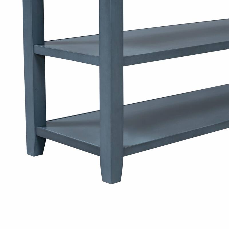 Retro Design Console Table - Pine Solid Wood Frame with Two Open Shelves