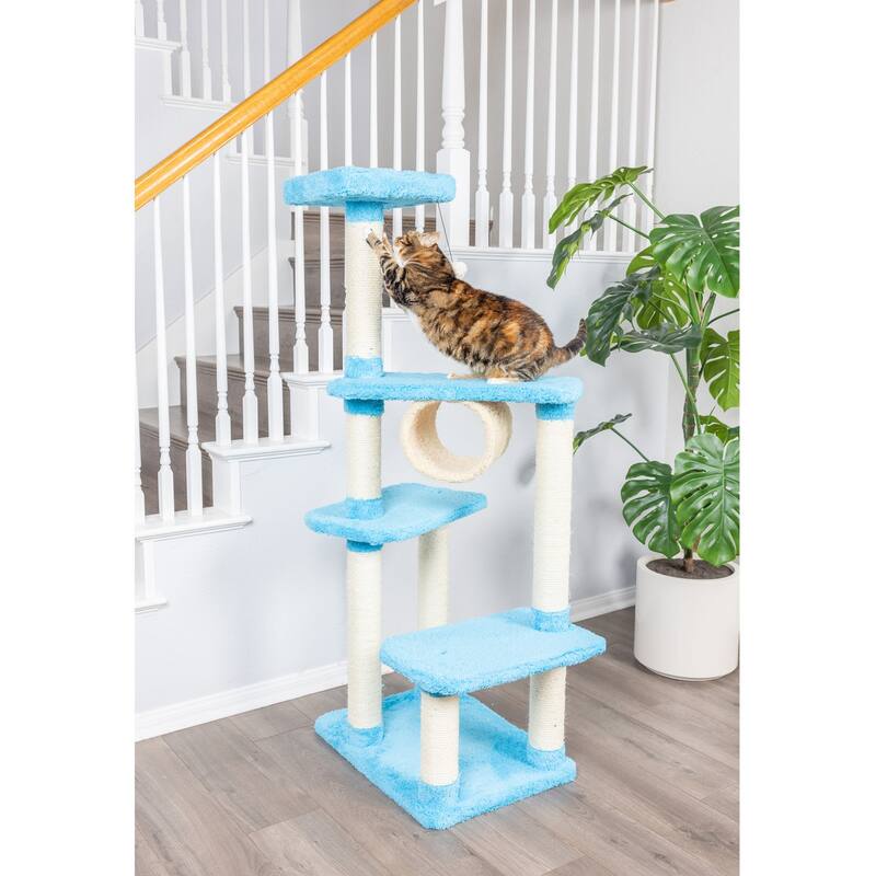 Real Wood Cat Climber, Cat Jungle Tree With Platforms, Skyblue