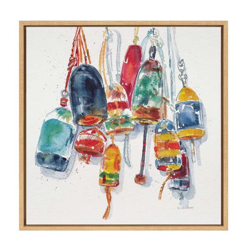 Kate and Laurel Sylvie Vintage Buoys Framed Canvas by Patricia Shaw