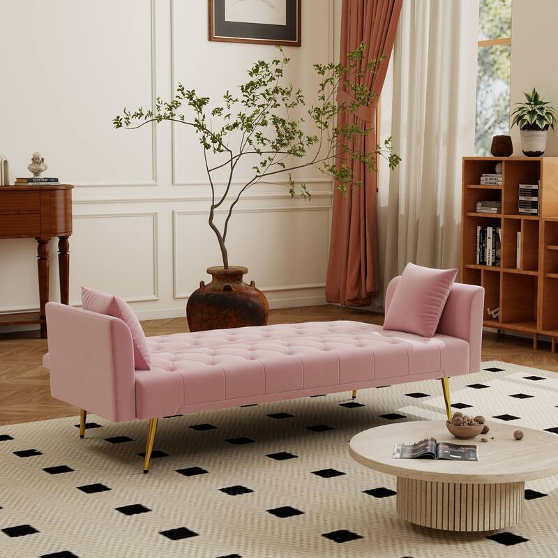 Convertible Sleeper Sofa Bed, Foldable Velvet Loveseat with Adjustable Backrest and Metal Legs, Cloud Chaise Lounge Couch