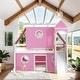 preview thumbnail 2 of 8, Full Size Loft Bed with Slide Blue Tent and Tower, Pink