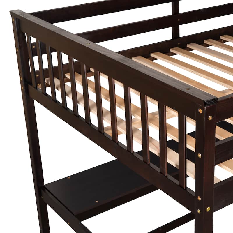 Full Size Loft Bed with Built-in Desk and Storage Shelves, White