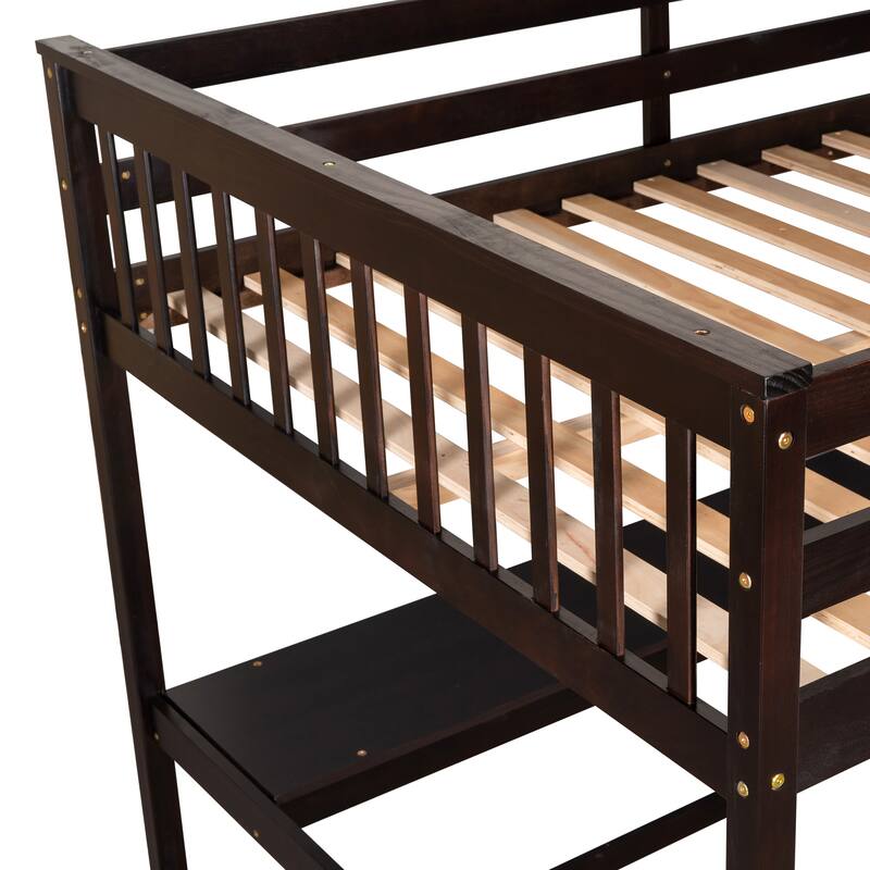 Twin/Full Loft Bed with Desk and Shelves, Wooden Loft Bed for Children's Bedrooms, Small Space, Space-Saving