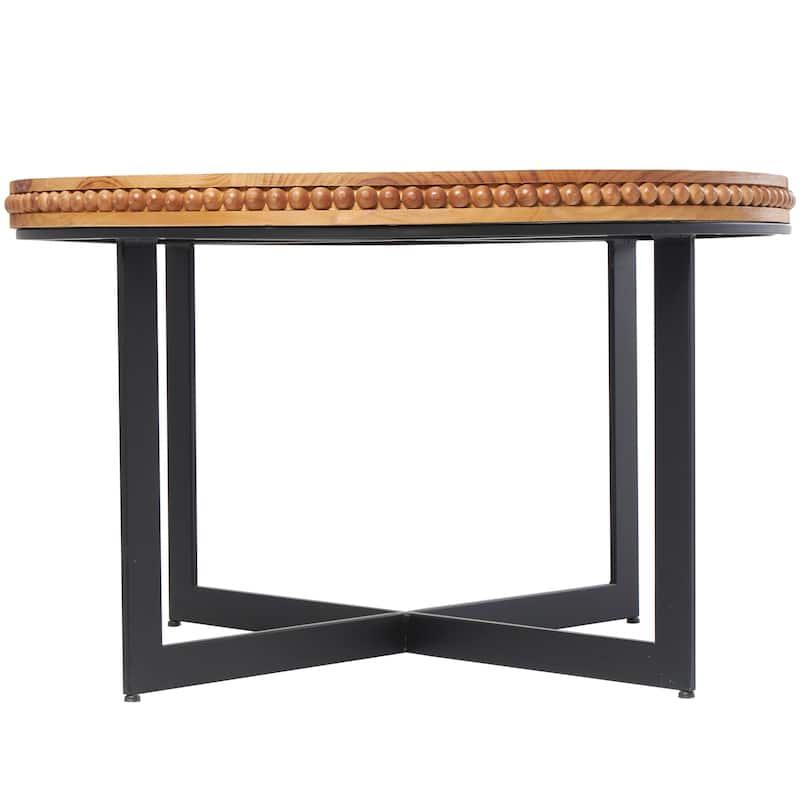 Wood Beaded Coffee Table with Metal X-Shaped Base - Brown - Roche River Decor - 30"Wx30"Lx16"H