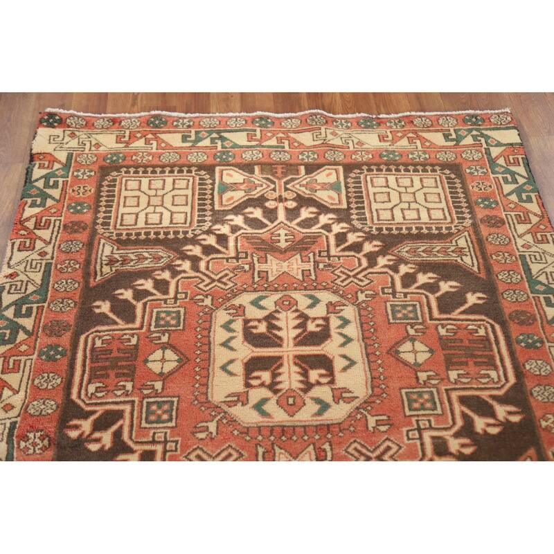 Ardebil Persian Vintage Runner Rug Hand-Knotted Wool Carpet - 3'7"x 10'7"