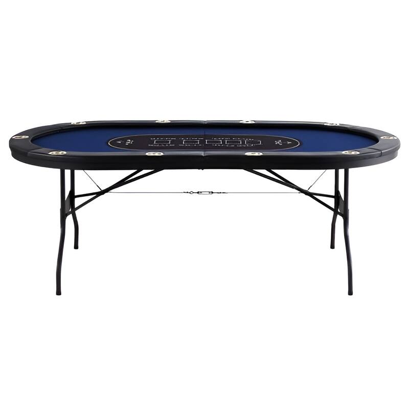 Blue Foldable Poker Table, Tool-Free Assembly and Sturdy Metal Frame - 84.3” L x 42.1” W x 29.9” H