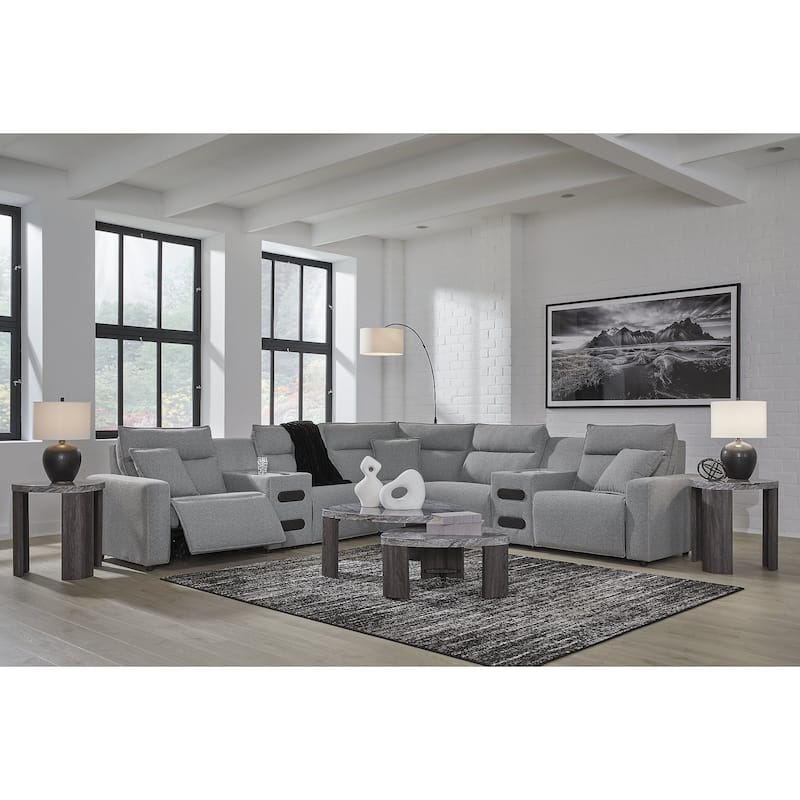 Signature Design by Ashley Modmax Gray 7-Piece Power Reclining Sectional with Chaise - 143" W x 143" D x 41" H