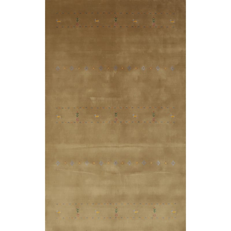 Hand Knotted Oriental 100% Wool Carpet Tribal Animal Pictorial Brown Gabbeh Area Rug - 8' 1'' X 5' 1''