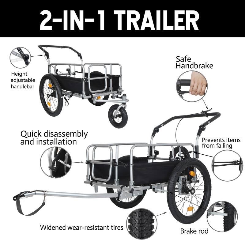 3-in-1 Heavy-Duty Bike Cargo Trailer -Bike Compatible Steel Frame, 110lb Capacity, Convertible Stroller & Pull Cart